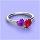 3 - Sasha Heart Shape Amethyst & Pear Shape Lab Created Ruby 2 Stone Duo Ring 