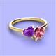 3 - Sasha Heart Shape Amethyst & Pear Shape Pink Tourmaline 2 Stone Duo Ring 