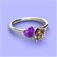 3 - Sasha Heart Shape Amethyst & Pear Shape Smoky Quartz 2 Stone Duo Ring 