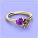 3 - Sasha Heart Shape Amethyst & Pear Shape Smoky Quartz 2 Stone Duo Ring 