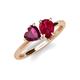 4 - Sasha Heart Shape Rhodolite Garnet & Pear Shape Lab Created Ruby 2 Stone Duo Ring 