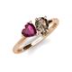 4 - Sasha Heart Shape Rhodolite Garnet & Pear Shape Smoky Quartz 2 Stone Duo Ring 