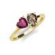 4 - Sasha Heart Shape Rhodolite Garnet & Pear Shape Smoky Quartz 2 Stone Duo Ring 