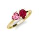 4 - Sasha Heart Shape Pink Tourmaline & Pear Shape Lab Created Ruby 2 Stone Duo Ring 