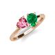 4 - Sasha Heart Shape Pink Tourmaline & Pear Shape Lab Created Emerald 2 Stone Duo Ring 