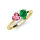 4 - Sasha Heart Shape Pink Tourmaline & Pear Shape Lab Created Emerald 2 Stone Duo Ring 