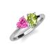 4 - Sasha Heart Shape Lab Created Pink Sapphire & Pear Shape Peridot 2 Stone Duo Ring 