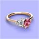 3 - Sasha IGI Certified Heart Shape Lab Grown Diamond & Pear Shape Pink Tourmaline Stone Duo Ring 