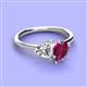 3 - Sasha IGI Certified Heart Shape Lab Grown Diamond & Pear Shape Rhodolite Garnet Stone Duo Ring 