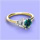 3 - Sasha Heart Shape Forever Brilliant Moissanite & Pear Shape London Blue Topaz 2 Stone Duo Ring 