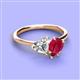 3 - Sasha Heart Shape Forever Brilliant Moissanite & Pear Shape Lab Created Ruby 2 Stone Duo Ring 