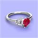 3 - Sasha Heart Shape Forever One Moissanite & Pear Shape Lab Created Ruby 2 Stone Duo Ring 