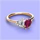 3 - Sasha Heart Shape Forever Brilliant Moissanite & Pear Shape Rhodolite Garnet 2 Stone Duo Ring 