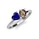 4 - Sasha Heart Shape Lab Created Blue Sapphire & Pear Shape Smoky Quartz 2 Stone Duo Ring 