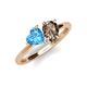 4 - Sasha Heart Shape Blue Topaz & Pear Shape Smoky Quartz 2 Stone Duo Ring 