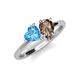 4 - Sasha Heart Shape Blue Topaz & Pear Shape Smoky Quartz 2 Stone Duo Ring 