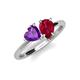 4 - Sasha Heart Shape Amethyst & Pear Shape Lab Created Ruby 2 Stone Duo Ring 