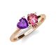 4 - Sasha Heart Shape Amethyst & Pear Shape Pink Tourmaline 2 Stone Duo Ring 