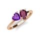 4 - Sasha Heart Shape Amethyst & Pear Shape Rhodolite Garnet 2 Stone Duo Ring 