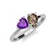 4 - Sasha Heart Shape Amethyst & Pear Shape Smoky Quartz 2 Stone Duo Ring 