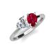 4 - Sasha Heart Shape Forever One Moissanite & Pear Shape Lab Created Ruby 2 Stone Duo Ring 