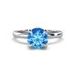 1 - Abena 1.01 ctw Blue Topaz (6.50 mm) with Prong Studded Side Natural Diamond Solitaire Plus Engagement Ring 