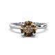 1 - Abena 1.06 ctw Smoky Quartz (6.50 mm) with Prong Studded Side Natural Diamond Solitaire Plus Engagement Ring 