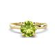 1 - Abena 1.16 ctw Peridot (6.50 mm) with Prong Studded Side Natural Diamond Solitaire Plus Engagement Ring 