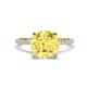 1 - Aisha 3.10 Ctw (8.00 mm) Round Created Yellow Sapphire with side Lab Grown Diamond Hidden Halo Engagement ring