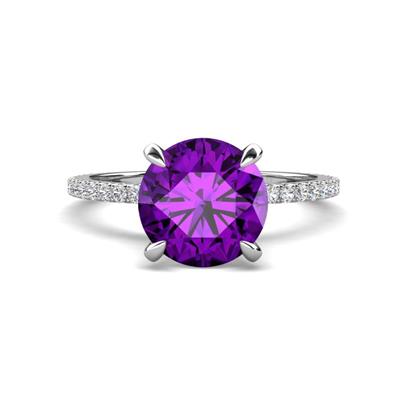 Aisha Ctw Round Amethyst with side Lab Grown Diamond Hidden Halo Engagement ring