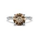 1 - Aisha 2.15 Ctw (8.00 mm) Round Smoky Quartz with side Lab Grown Diamond Hidden Halo Engagement ring