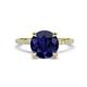 1 - Aisha 3.10 Ctw (8.00 mm) Round Created Blue Sapphire with side Lab Grown Diamond Hidden Halo Engagement ring