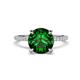 1 - Aisha 2.10 Ctw (8.00 mm) Round Created Emerald with side Lab Grown Diamond Hidden Halo Engagement ring