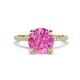 1 - Aisha 3.10 Ctw (8.00 mm) Round Created Pink Sapphire with side Lab Grown Diamond Hidden Halo Engagement ring