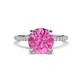 1 - Aisha 3.10 Ctw (8.00 mm) Round Created Pink Sapphire with side Lab Grown Diamond Hidden Halo Engagement ring