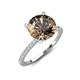 4 - Aisha 2.15 Ctw (8.00 mm) Round Smoky Quartz with side Lab Grown Diamond Hidden Halo Engagement ring