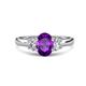 1 - Gemma 8x6 mm Oval Cut Amethyst and Lab Grown Diamond Trellis Three Stone Engagement Ring 