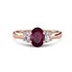 1 - Gemma 8x6 mm Oval Cut Rhodolite Garnet and Lab Grown Diamond Trellis Three Stone Engagement Ring 