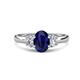 1 - Gemma 8x6 mm Oval Cut Blue Sapphire and Lab Grown Diamond Trellis Three Stone Engagement Ring 
