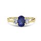 1 - Gemma 8x6 mm Oval Cut Iolite and Lab Grown Diamond Trellis Three Stone Engagement Ring 