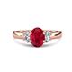 1 - Gemma 8x6 mm Oval Cut Ruby and Lab Grown Diamond Trellis Three Stone Engagement Ring 