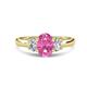 1 - Gemma 8x6 mm Oval Cut Pink Sapphire and Lab Grown Diamond Trellis Three Stone Engagement Ring 