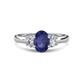 1 - Gemma 8x6 mm Oval Cut Iolite and Lab Grown Diamond Trellis Three Stone Engagement Ring 