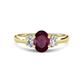 1 - Gemma 8x6 mm Oval Cut Rhodolite Garnet and Lab Grown Diamond Trellis Three Stone Engagement Ring 