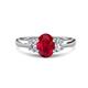 1 - Gemma 8x6 mm Oval Cut Ruby and Lab Grown Diamond Trellis Three Stone Engagement Ring 