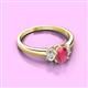 2 - Gemma 7x5 mm Oval Cut Rhodolite Garnet and Lab Grown Diamond Trellis Three Stone Engagement Ring 