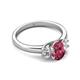 2 - Gemma 8x6 mm Oval Cut Pink Tourmaline and Lab Grown Diamond Trellis Three Stone Engagement Ring 