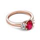 2 - Gemma 8x6 mm Oval Cut Ruby and Lab Grown Diamond Trellis Three Stone Engagement Ring 
