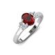 3 - Gemma 8x6 mm Oval Cut Red Garnet and Lab Grown Diamond Trellis Three Stone Engagement Ring 