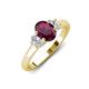 3 - Gemma 8x6 mm Oval Cut Rhodolite Garnet and Lab Grown Diamond Trellis Three Stone Engagement Ring 